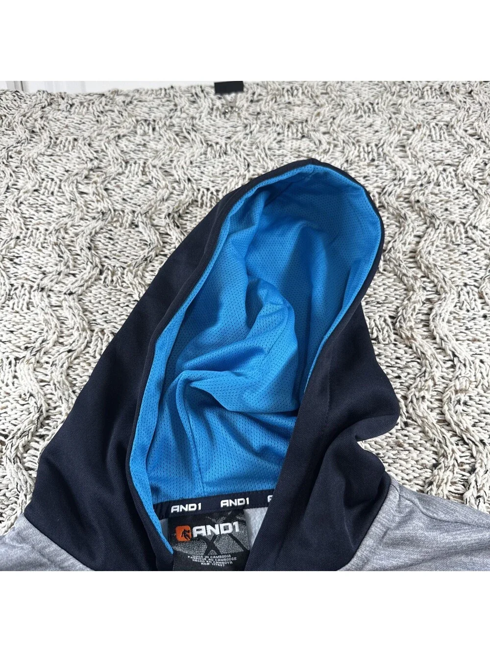 AND1 Kids Basketball Full Zip Hoodie Size L 12-14 Navy Blue Athletic Sweatshirt